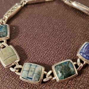 Aqua blue stone & silver bracelet